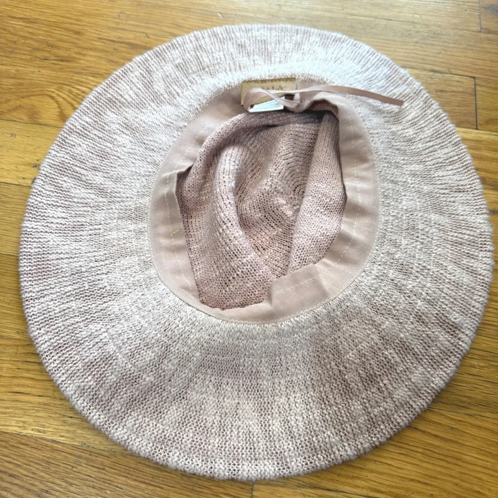 Scala Rose Pink Knit Floppy‎ Sun Hat Braided Band Packable OS